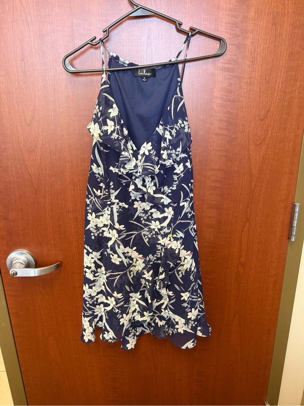 Lulu's Navy & White Floral Ruffle Slip Mini Dress